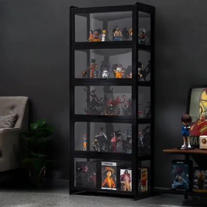 Modern Black Bamboo Glass Display Cabinet with Flip-up Door Image - 9