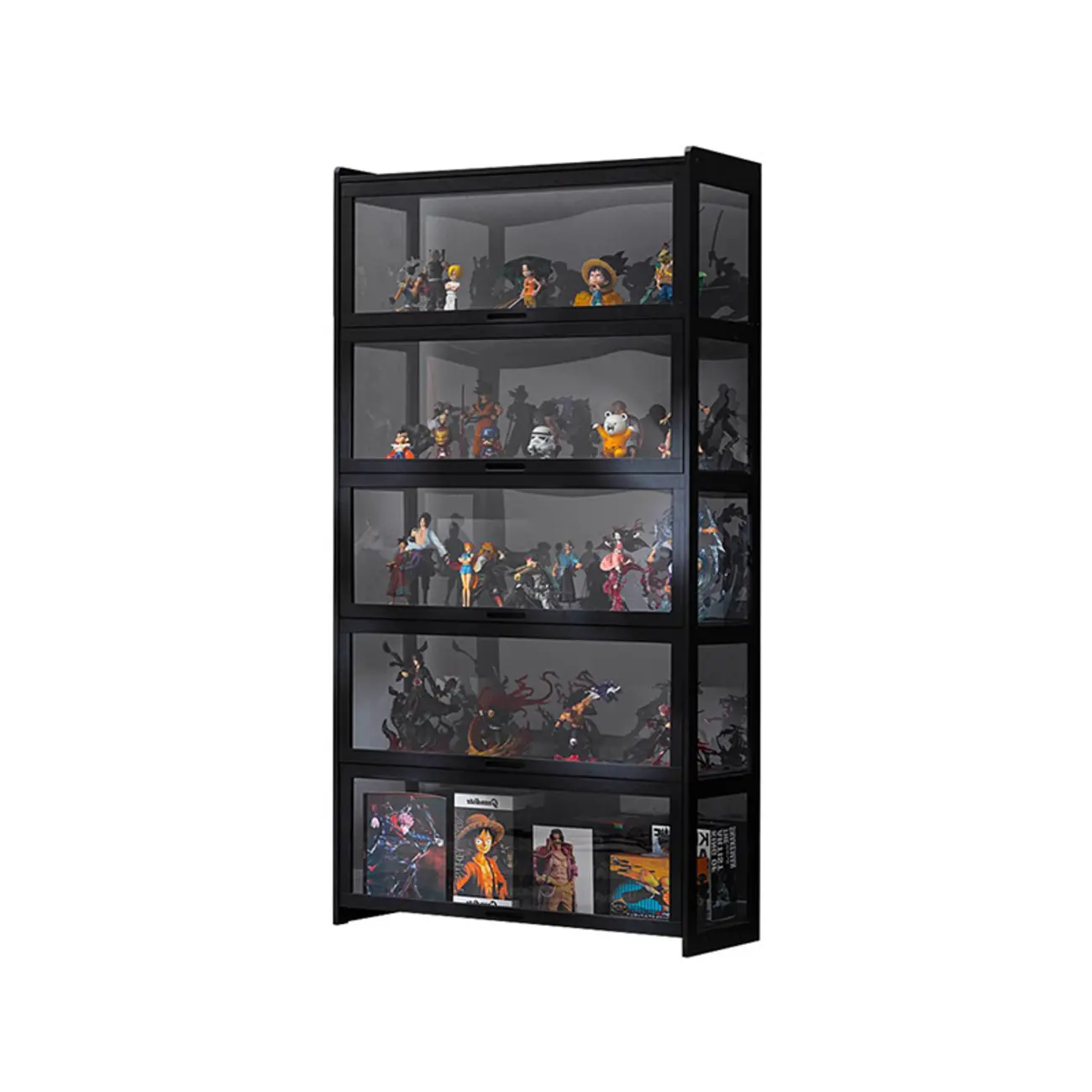 Modern Black Bamboo Glass Display Cabinet with Flip-up Door Image - 10 | homeyfad