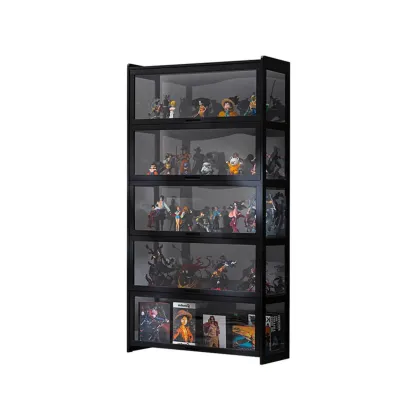 Modern Black Bamboo Glass Display Cabinet with Flip-up Door Image - 10