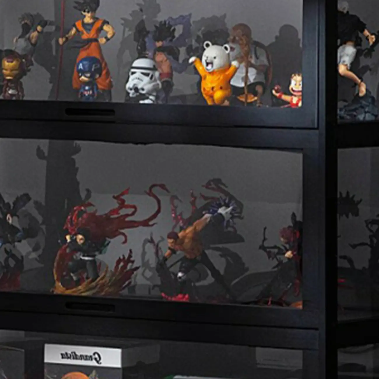 Modern Black Bamboo Glass Display Cabinet with Flip-up Door Image - 12 | homeyfad