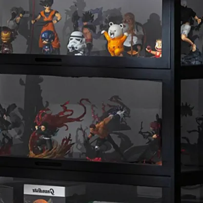 Modern Black Bamboo Glass Display Cabinet with Flip-up Door Image - 12