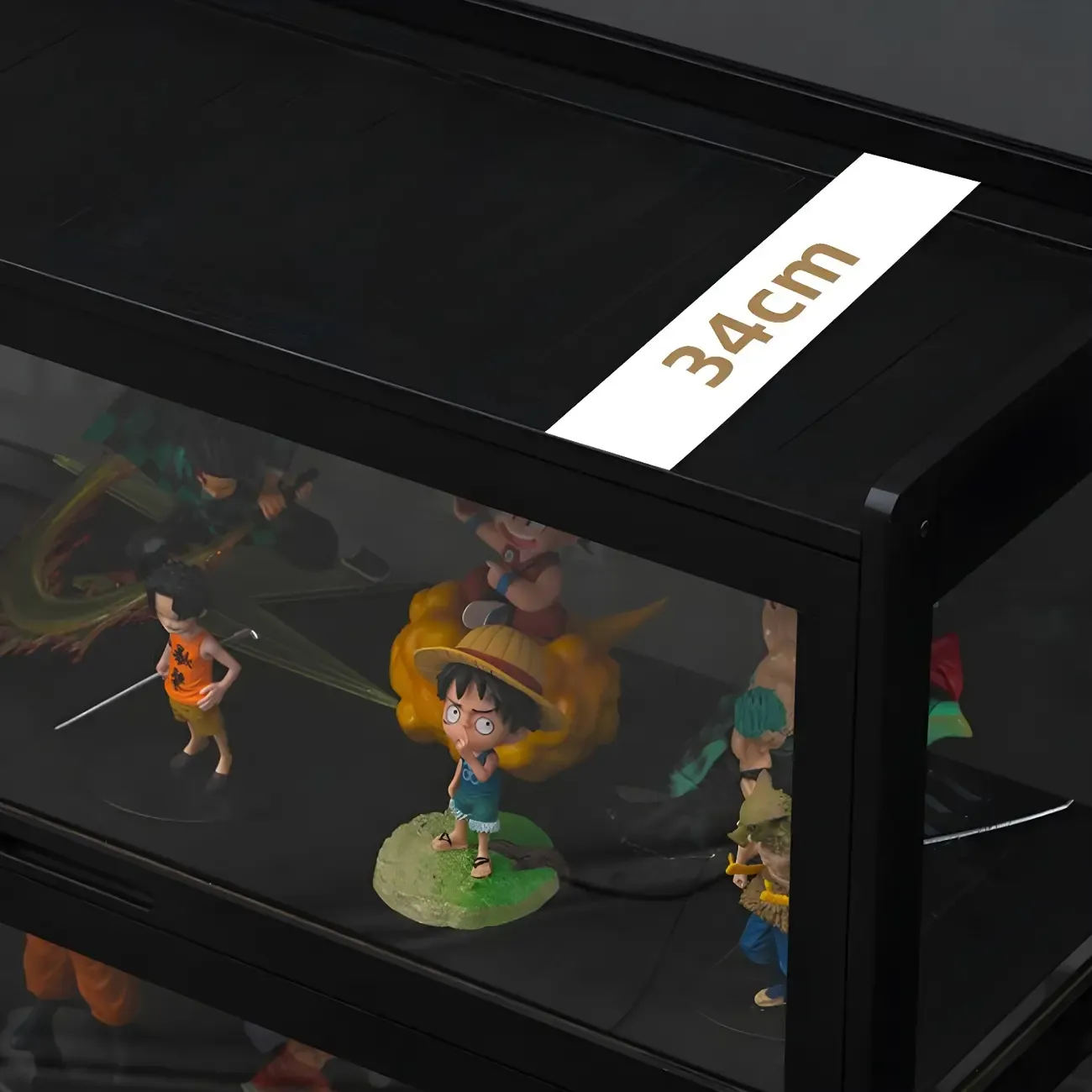 Modern Black Bamboo Glass Display Cabinet with Flip-up Door Image - 14