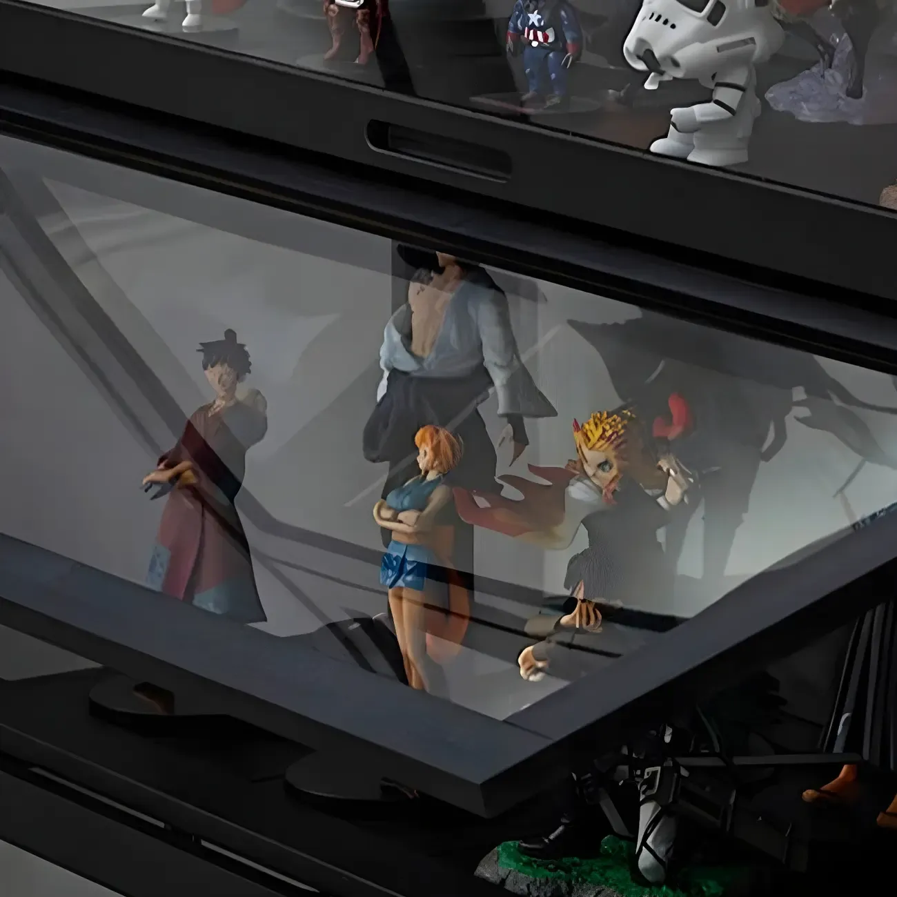 Modern Black Bamboo Glass Display Cabinet with Flip-up Door Image - 15