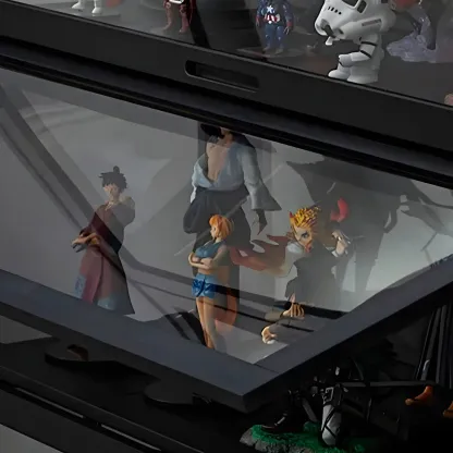 Modern Black Bamboo Glass Display Cabinet with Flip-up Door Image - 15