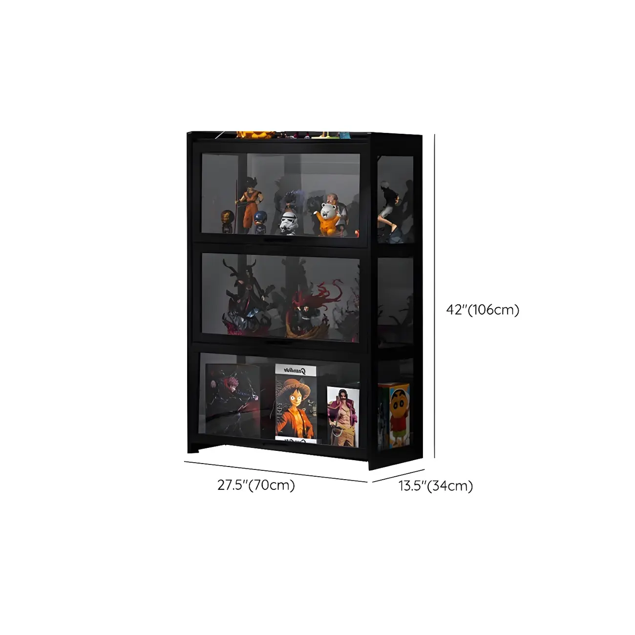 Modern Black Bamboo Glass Display Cabinet with Flip-up Door #size