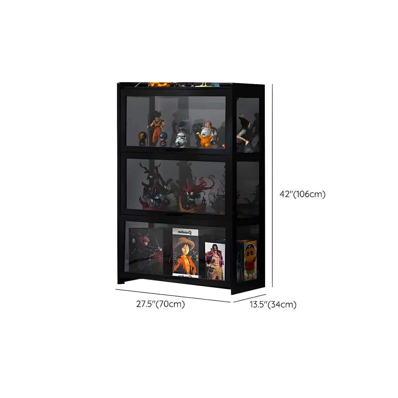 Modern Black Bamboo Glass Display Cabinet with Flip-up Door #size