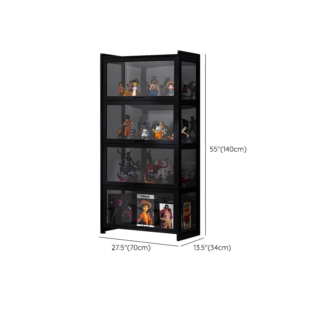 Modern Black Bamboo Glass Display Cabinet with Flip-up Door Image - 18 | homeyfad