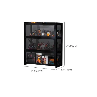 Modern Black Bamboo Glass Display Cabinet with Flip-up Door Image - 20