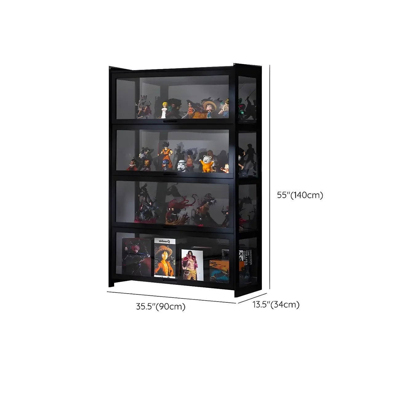 Modern Black Bamboo Glass Display Cabinet with Flip-up Door Image - 21