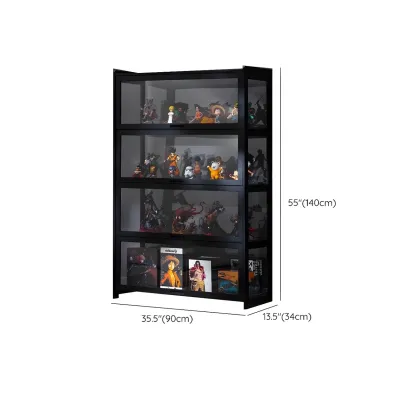 Modern Black Bamboo Glass Display Cabinet with Flip-up Door Image - 21