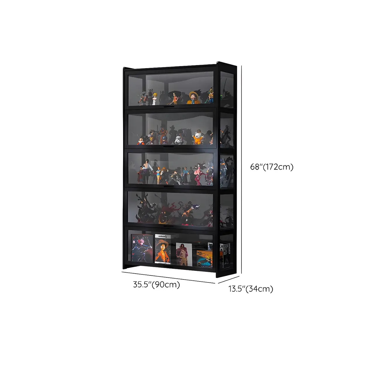 Modern Black Bamboo Glass Display Cabinet with Flip-up Door Image - 22