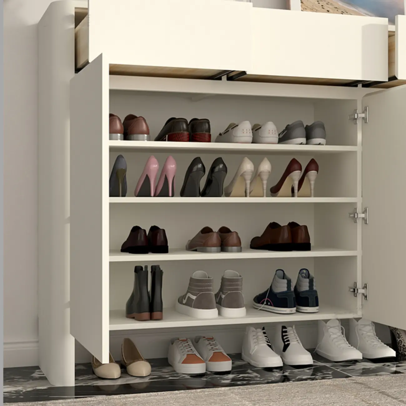 Scandinavian White Wood Entryway Shoe Cabinet Image - 10 | homeyfad
