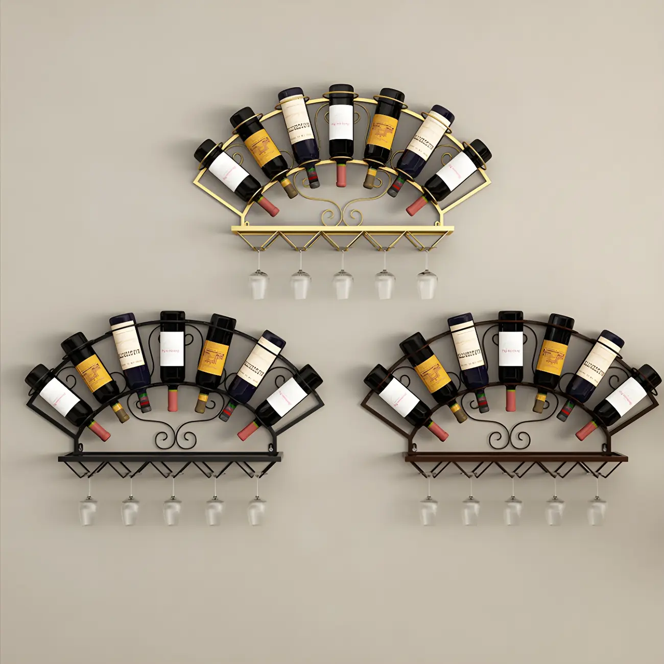 Simple Metal Black Fan-shaped Wall Wine Rack Image - 1 | homeyfad