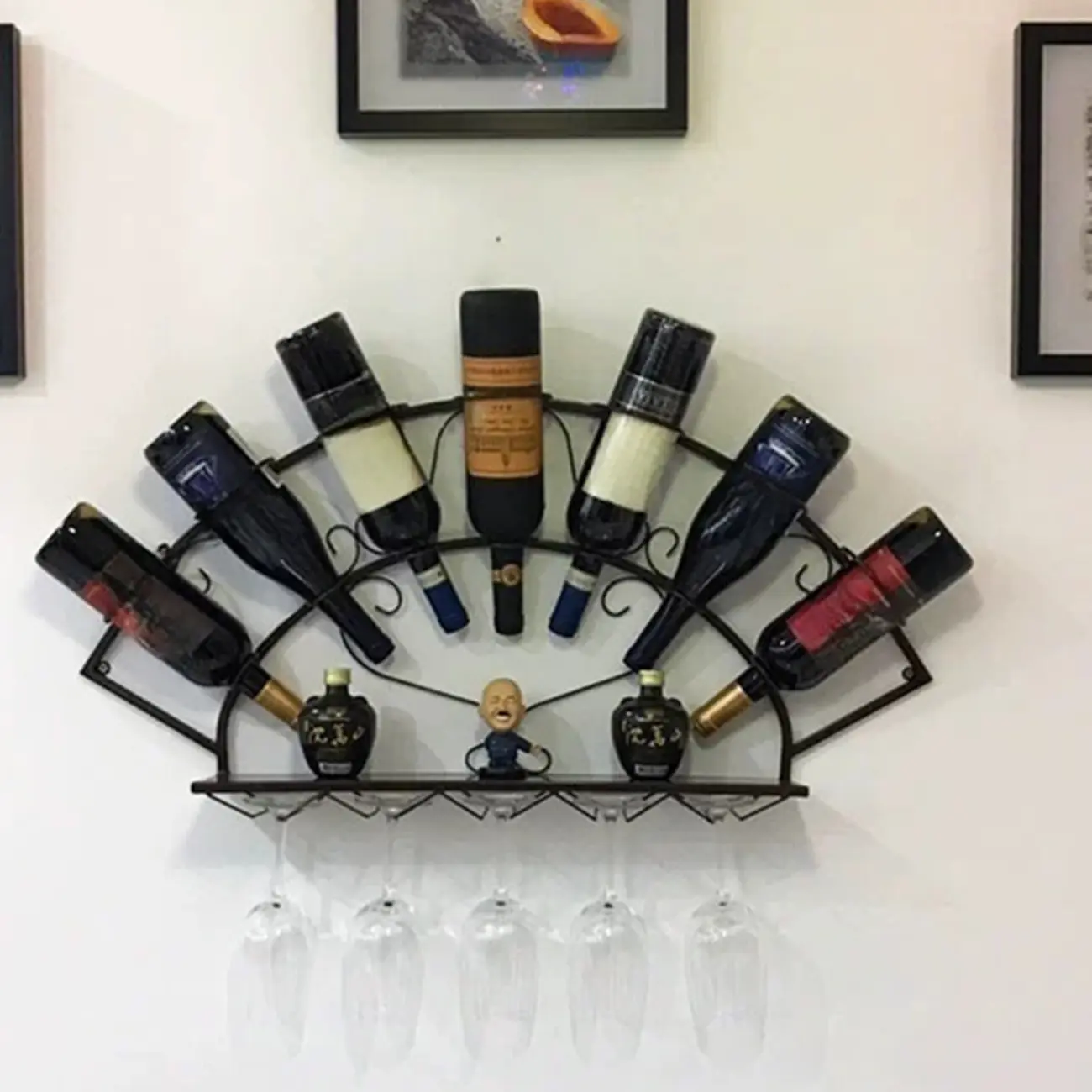 Simple Metal Black Fan-shaped Wall Wine Rack Image - 2 | homeyfad