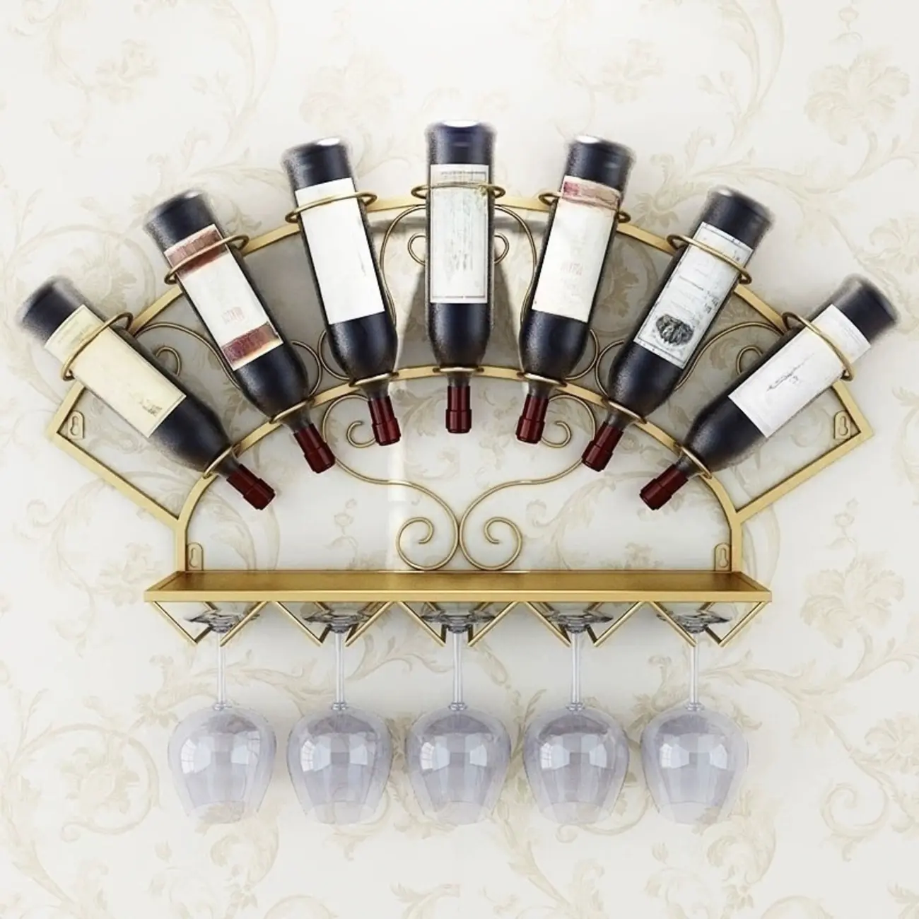 Simple Metal Black Fan-shaped Wall Wine Rack Image - 5 | homeyfad