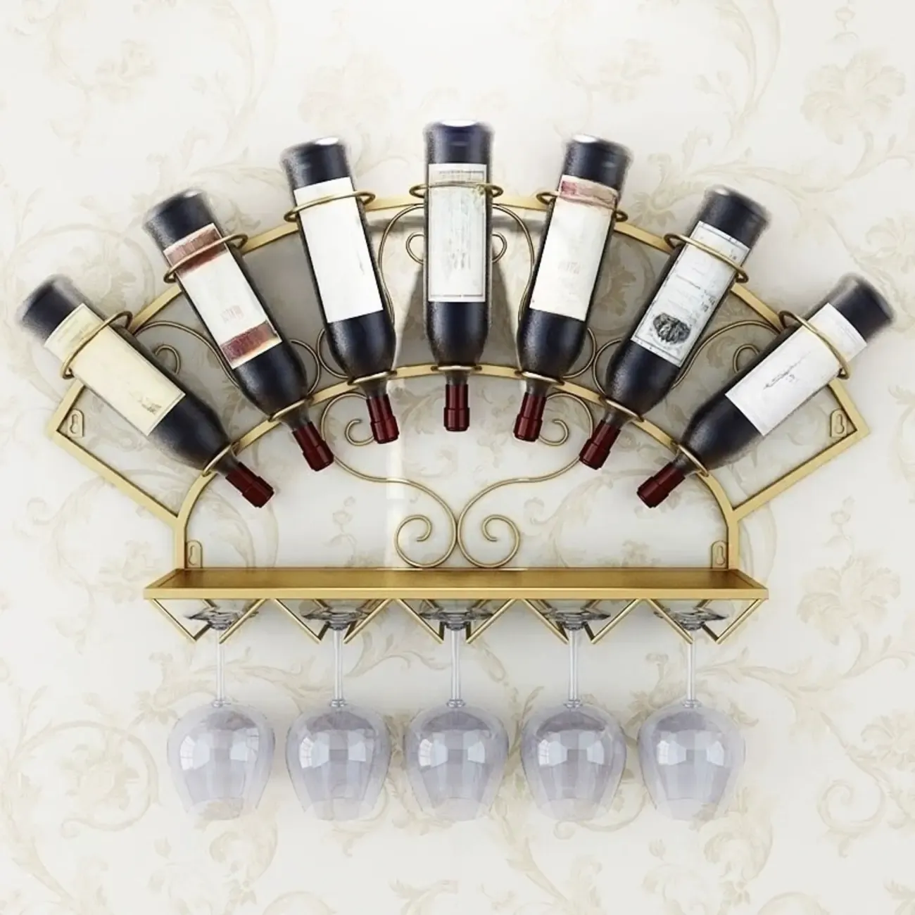 Simple Metal Black Fan-shaped Wall Wine Rack Image - 5