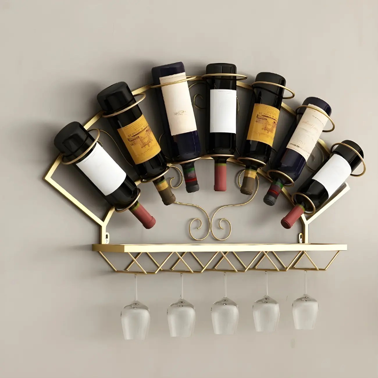Simple Metal Black Fan-shaped Wall Wine Rack Image - 6 | homeyfad