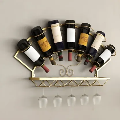 Simple Metal Black Fan-shaped Wall Wine Rack Image - 6