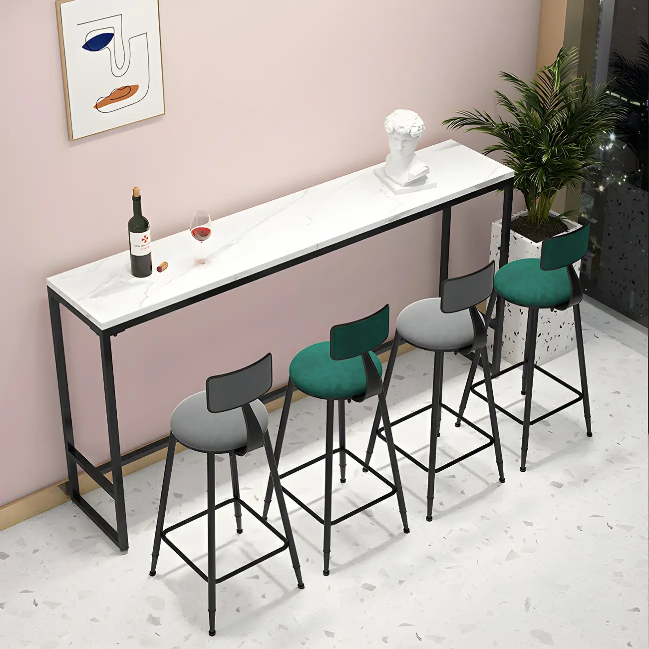 Glam White Marble Gold Iron Trestle Footrest Bar Tables Image - 2 | homeyfad