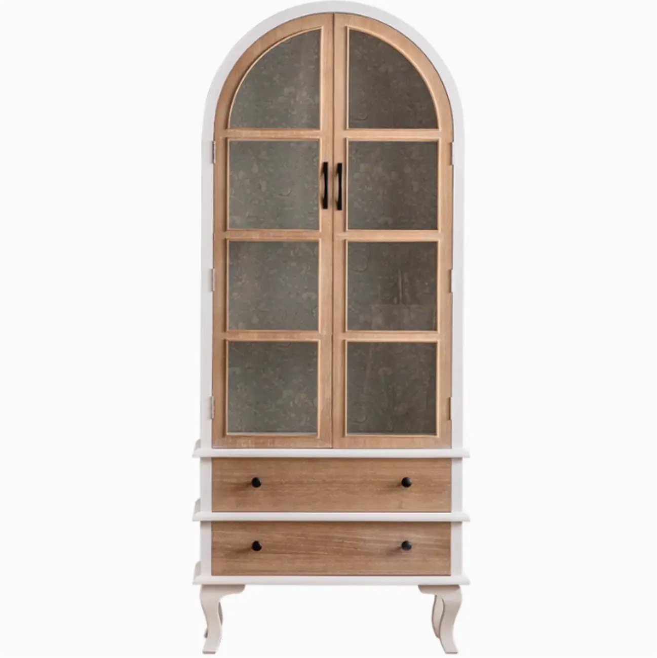 Arched Light Wood Glass Door Display Cabinet with Drawers Image - 18 | homeyfad