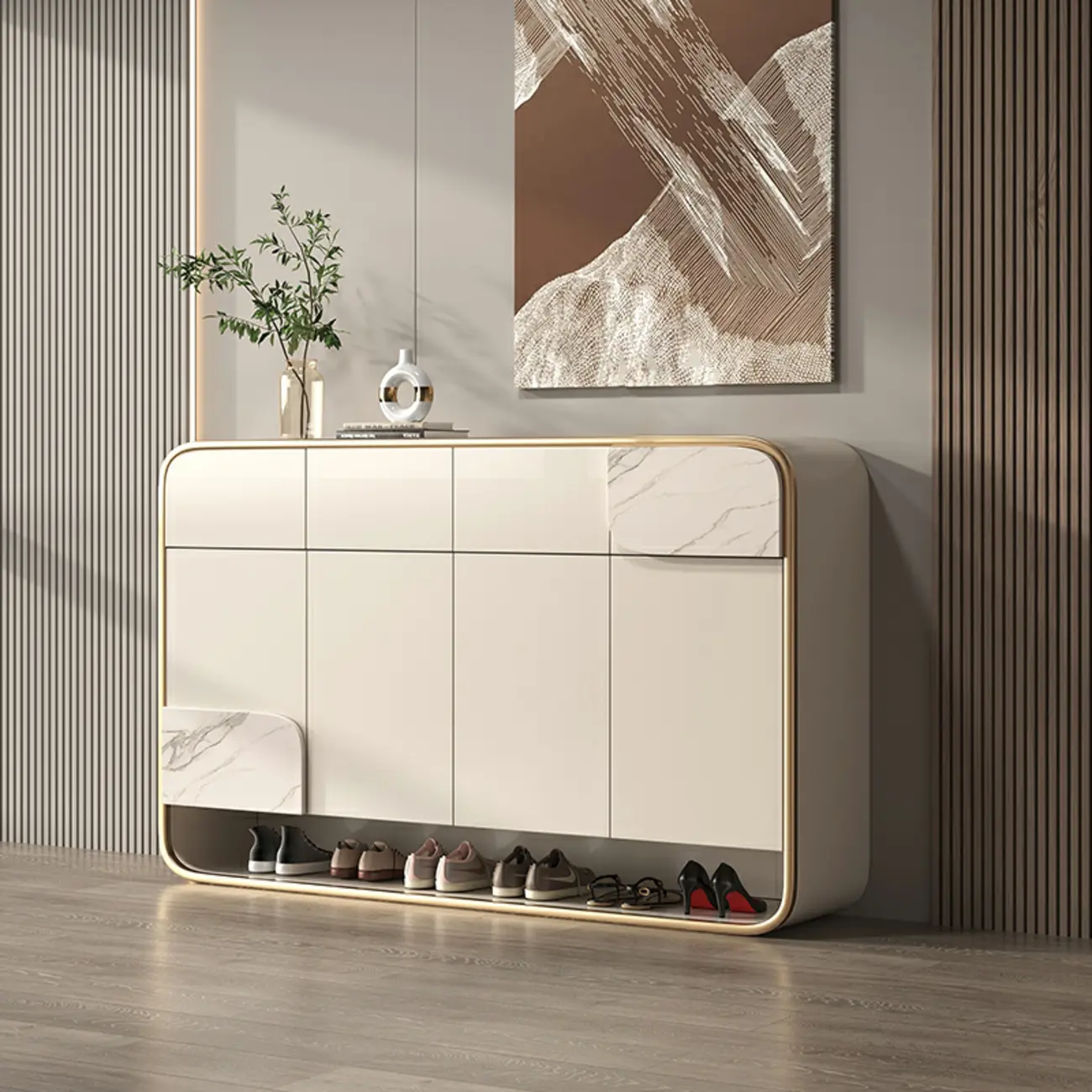 White Solid Wood Shoe Cabinet with Drawers for Entryway Image - 2 | homeyfad