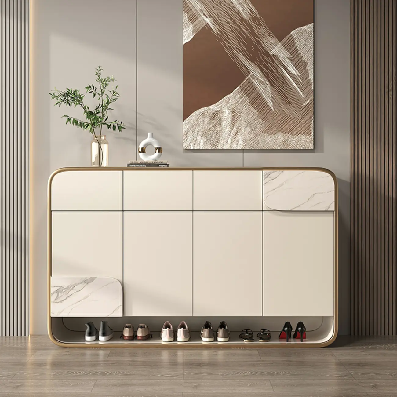 White Solid Wood Shoe Cabinet with Drawers for Entryway Image - 3 | homeyfad