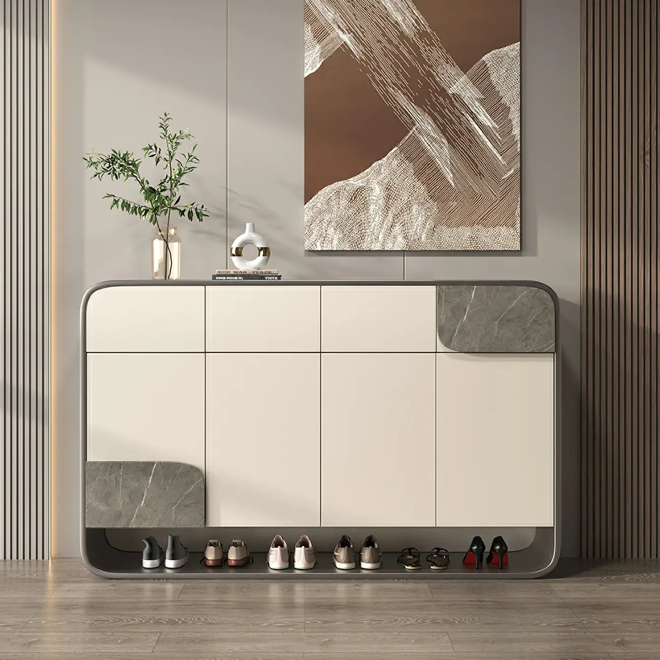 White Solid Wood Shoe Cabinet with Drawers for Entryway Image - 4 | homeyfad