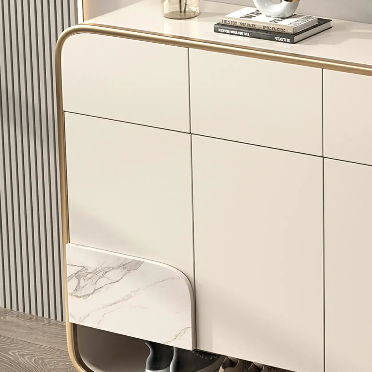 White Solid Wood Shoe Cabinet with Drawers for Entryway Image - 6 | homeyfad