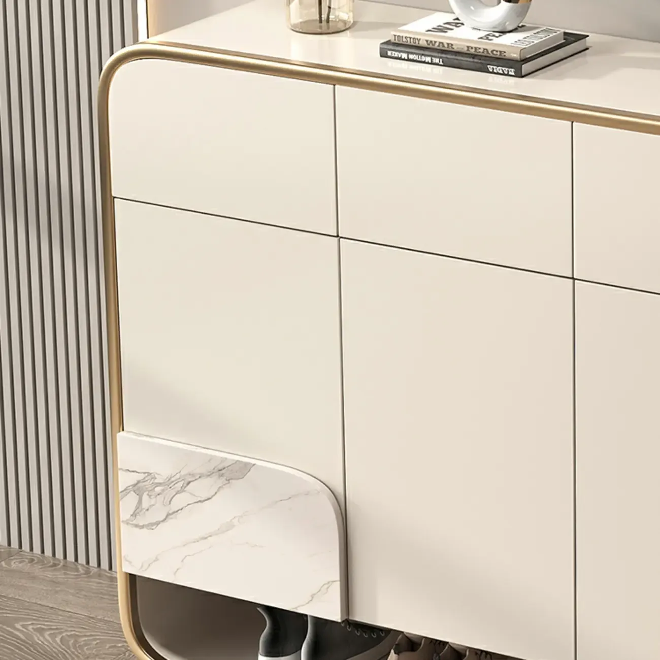 White Solid Wood Shoe Cabinet with Drawers for Entryway Image - 6