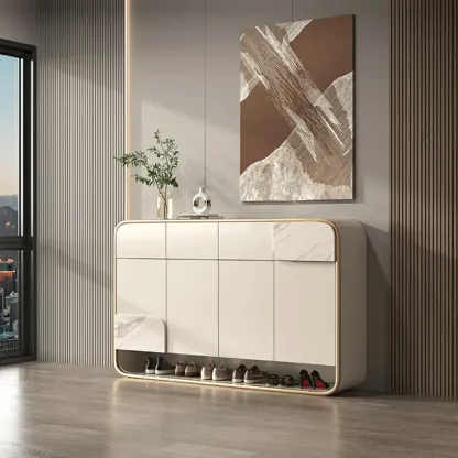 White Solid Wood Shoe Cabinet with Drawers for Entryway Image - 9