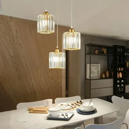 Luxury Cylinder Pendant Lamp with Crystal for Dining Room Image - 2