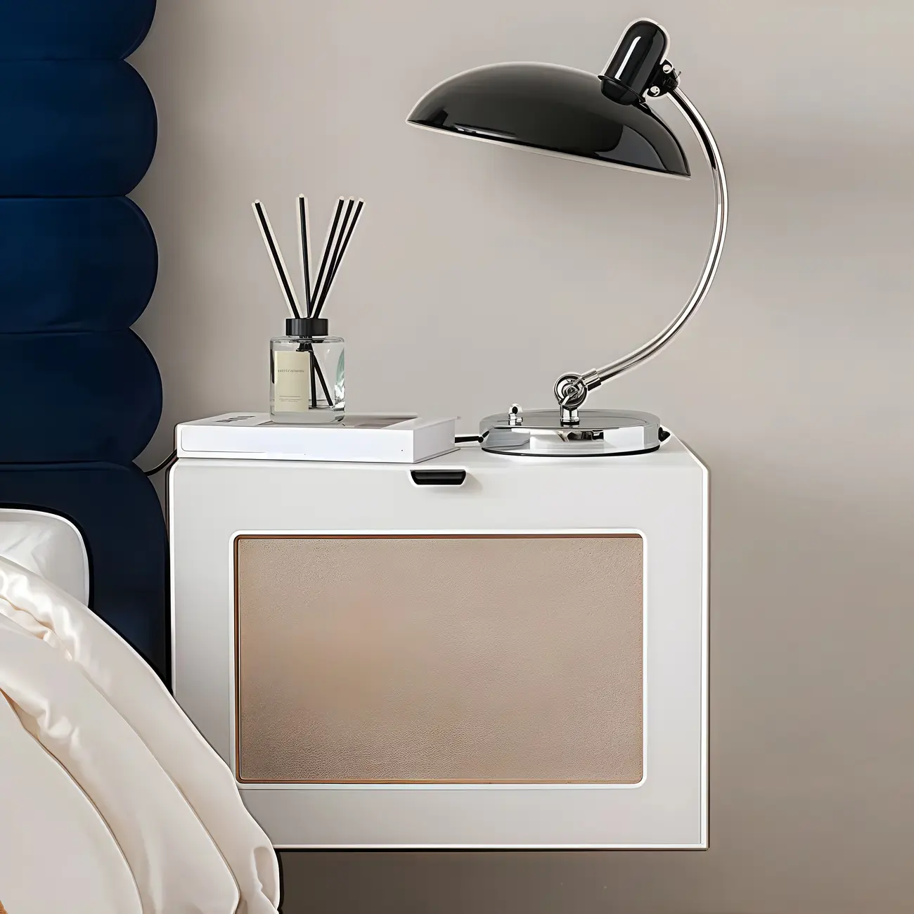 Narrow Wooden Wall-Mounted Nightstand Drop-Down Door Image - 1 | homeyfad