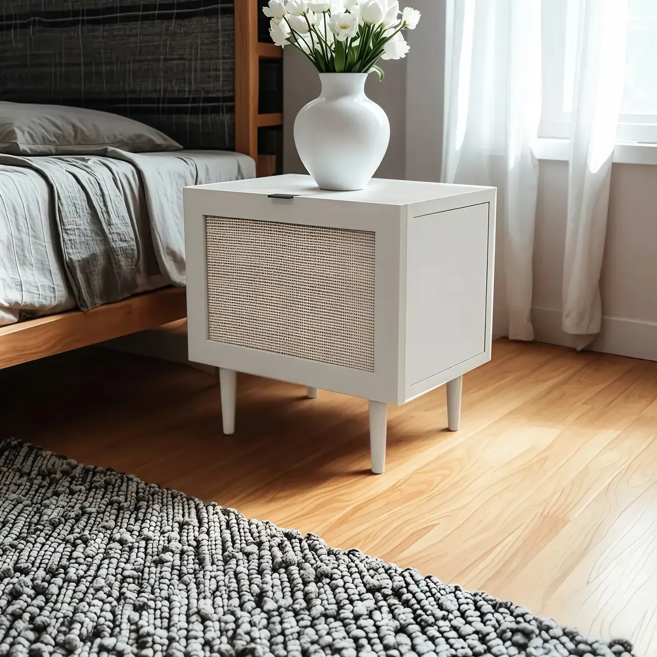 Narrow Wooden Wall-Mounted Nightstand Drop-Down Door Image - 5
