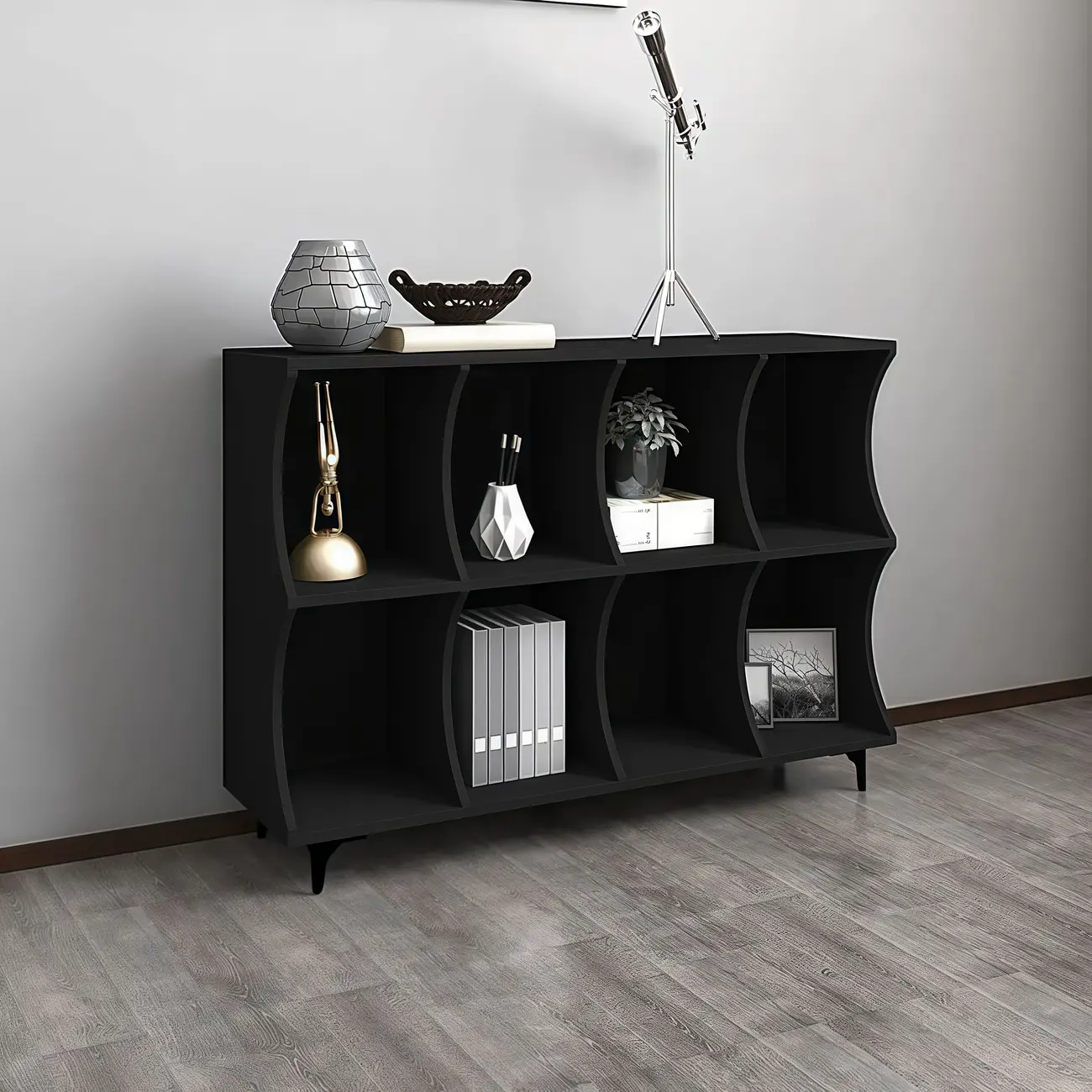 Modern Black Wooden 2-Tier Modular Cube Bookcase Image - 14 | homeyfad