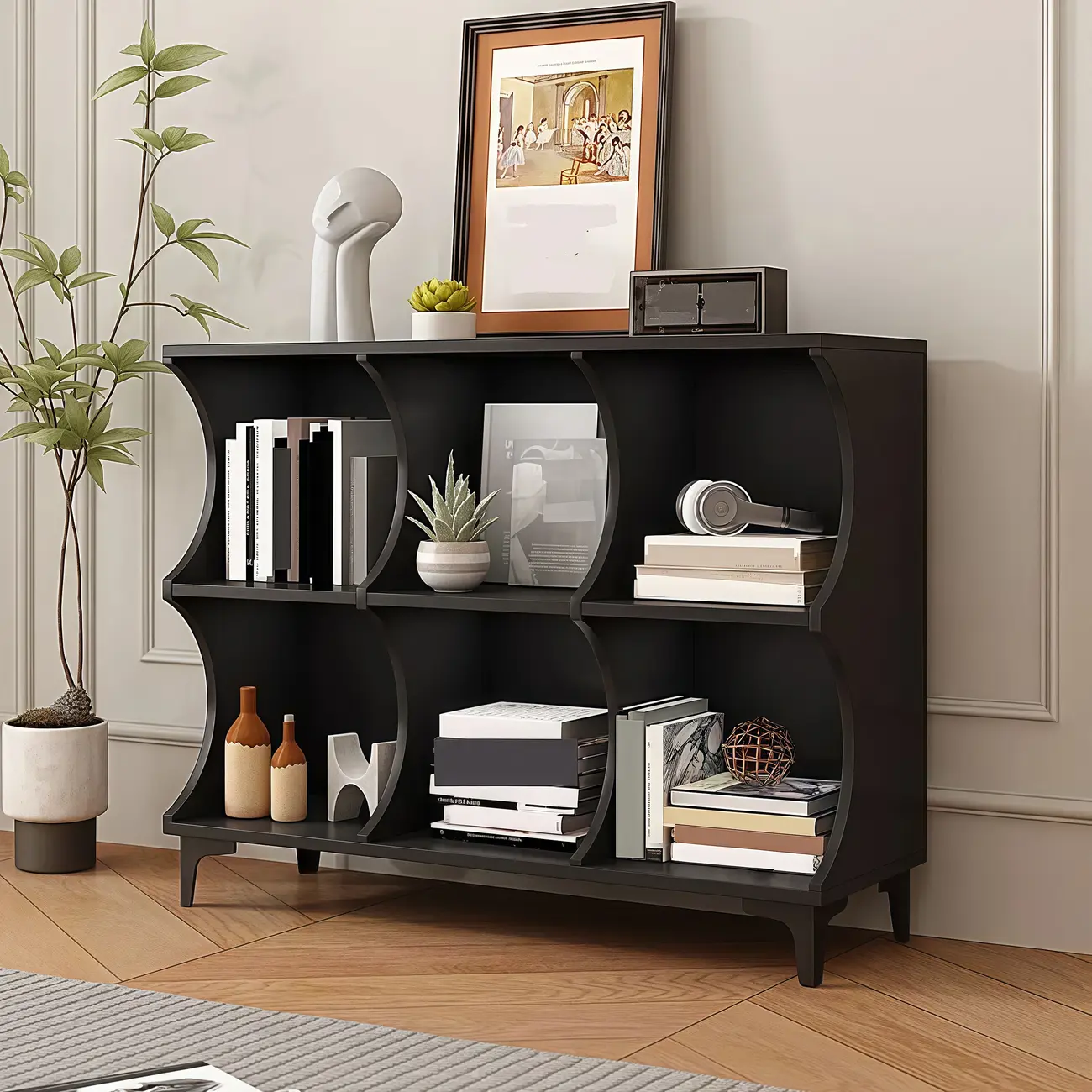 Modern Black Wooden 2-Tier Modular Cube Bookcase Image - 10 | homeyfad
