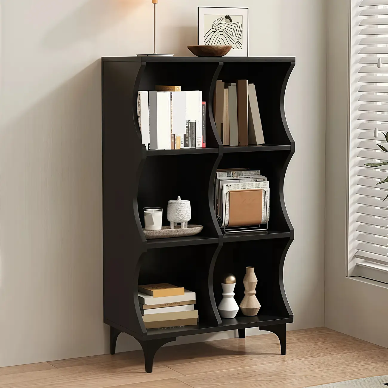 Modern Black Wooden 2-Tier Modular Cube Bookcase Image - 12 | homeyfad