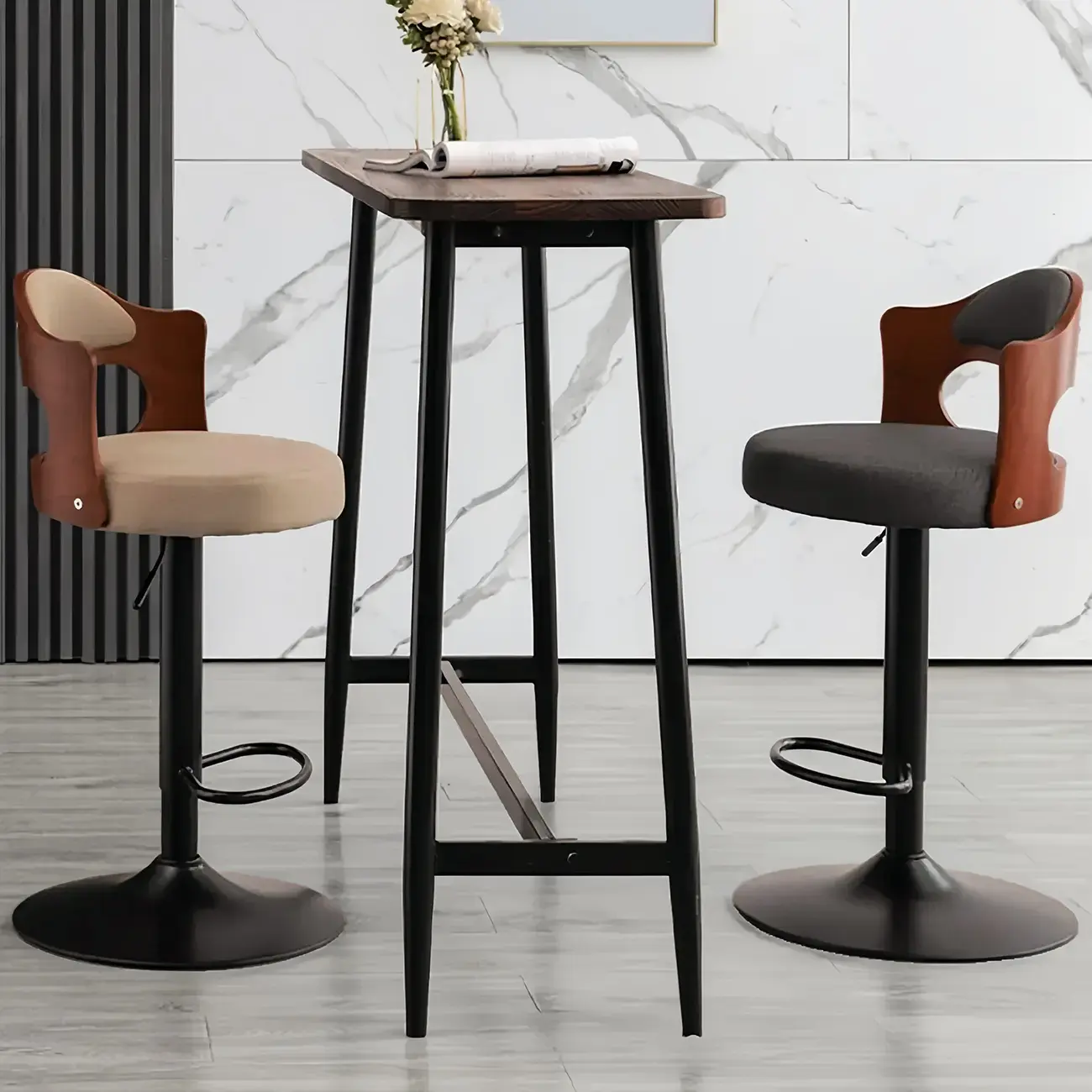 Elegant Adjustable Wood and Leather Swivel Bar Stool Image - 16 | homeyfad