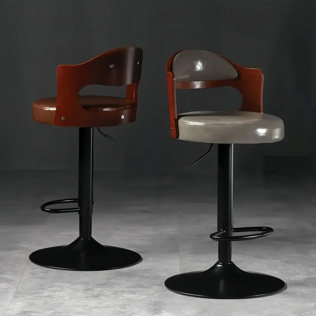 Elegant Adjustable Wood and Leather Swivel Bar Stool Image - 17 | homeyfad