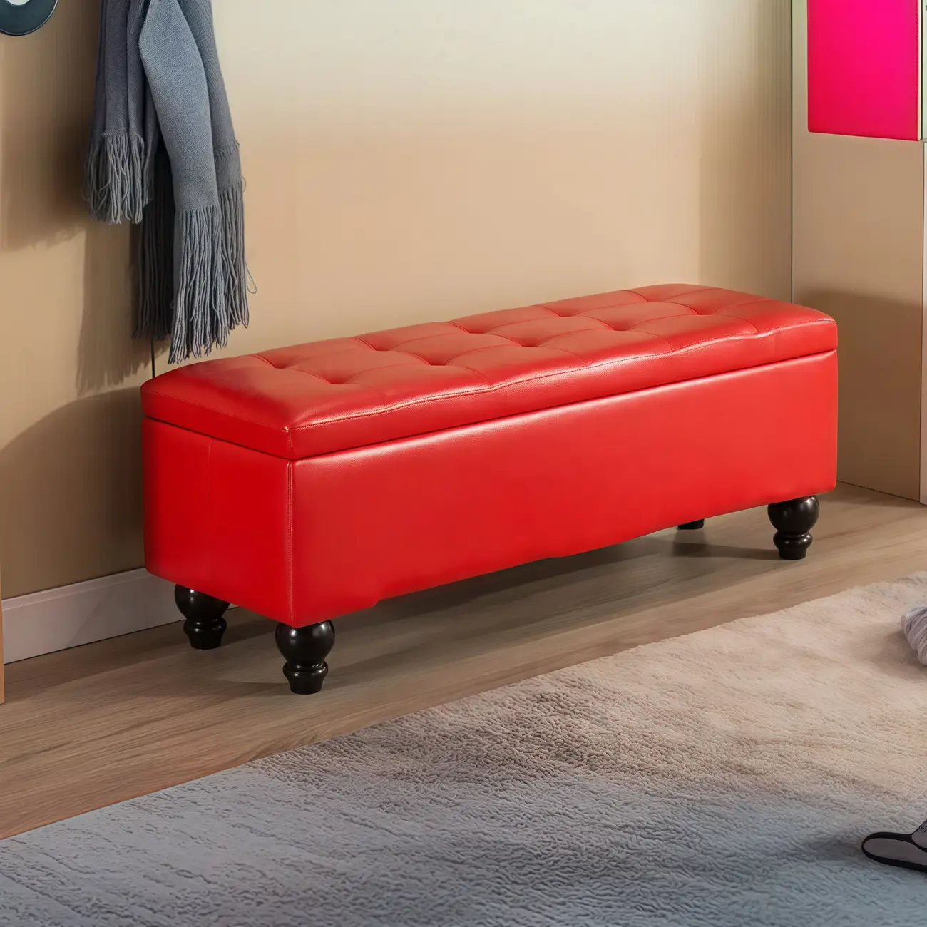 Living Room Solid Wood Leather Flip Top Entryway Bench Image - 5 | homeyfad