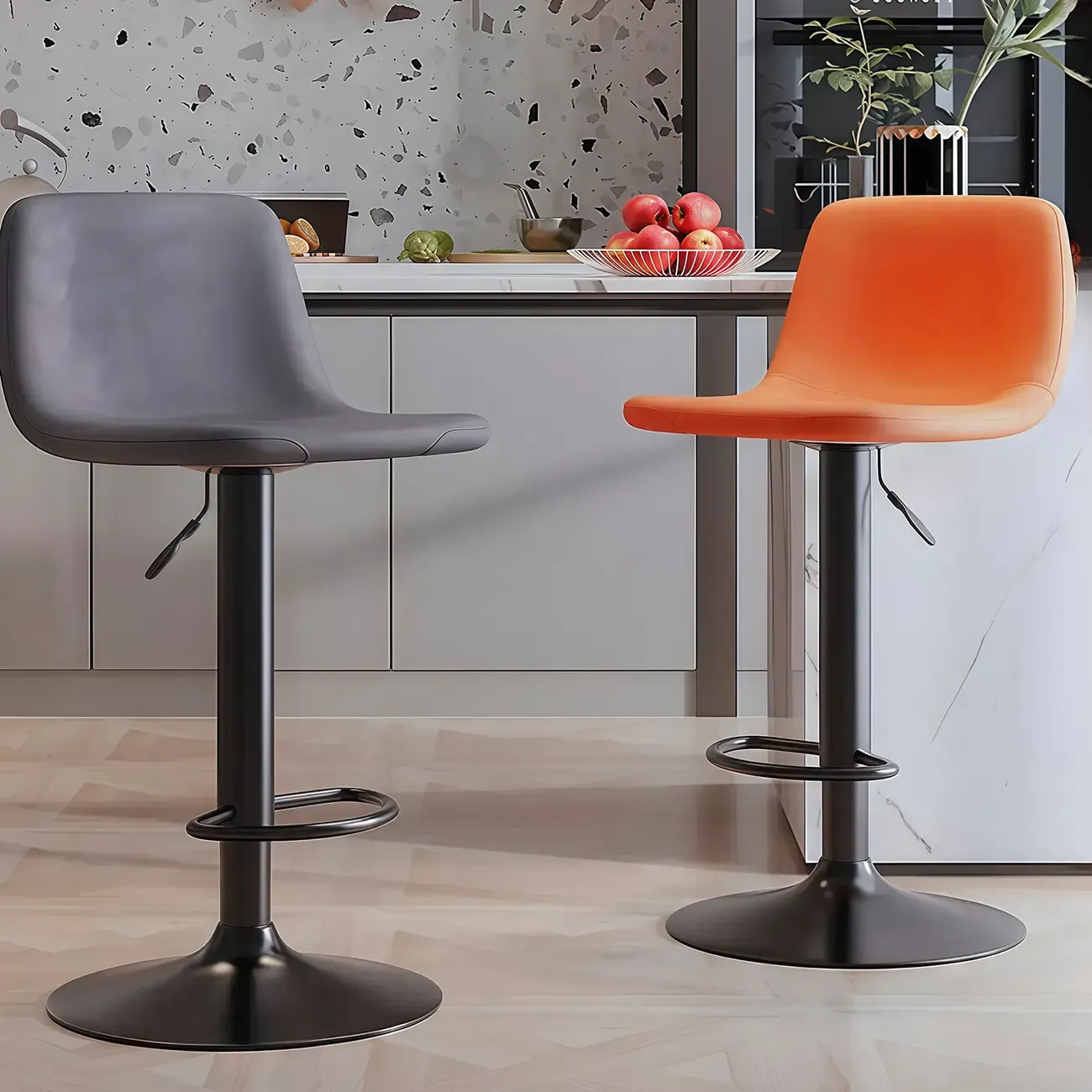 Adjustable Leather Bucket Swivel Bar Stools Image - 2