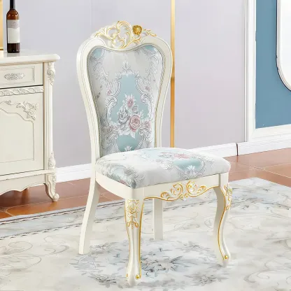 White Wood Victorian Upholstered Dining Chair Image - 5