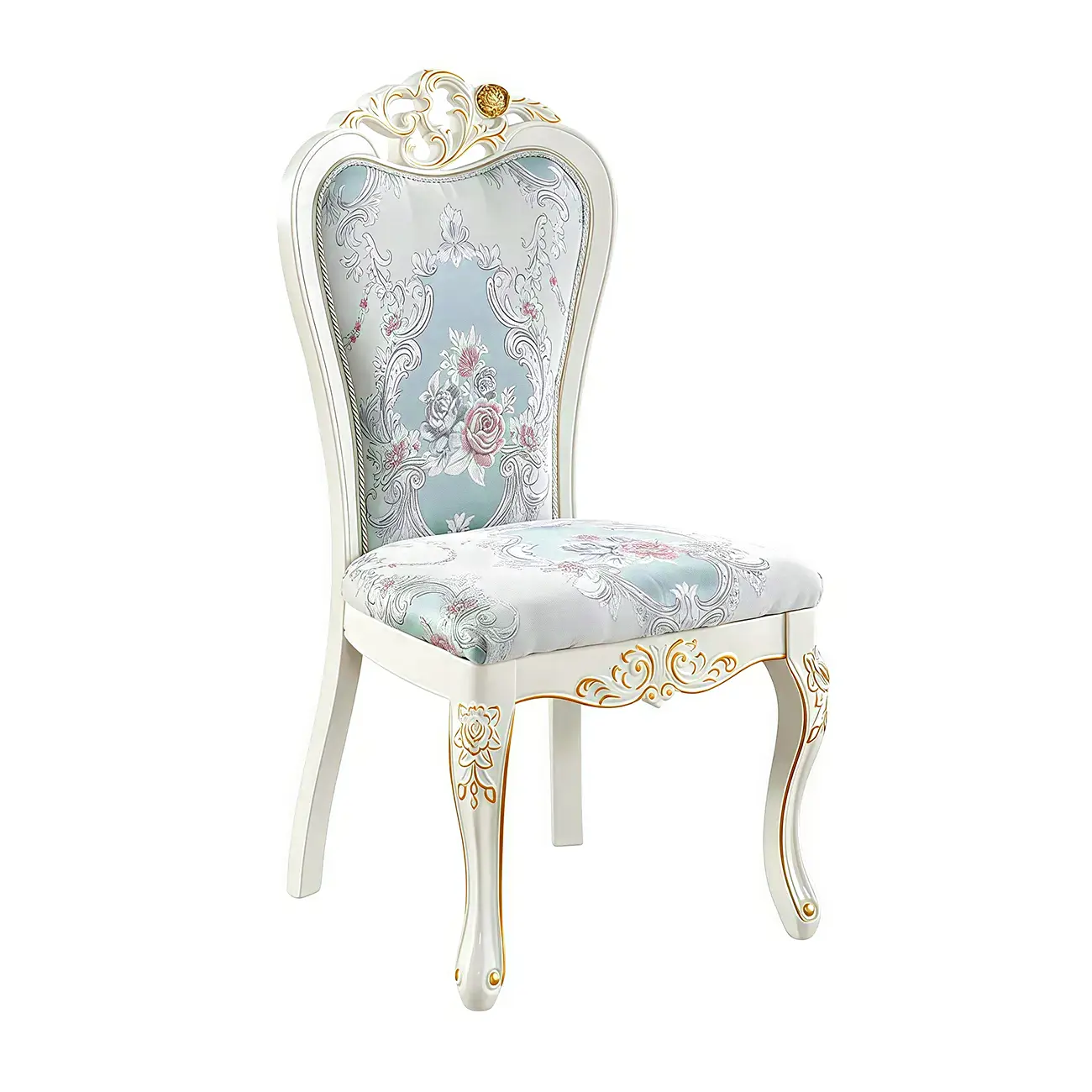 White Wood Victorian Upholstered Dining Chair Image - 9 | homeyfad