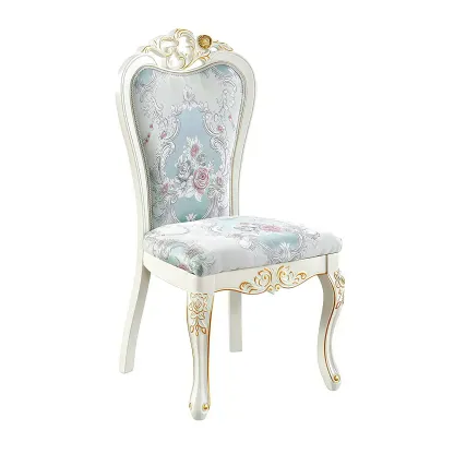 White Wood Victorian Upholstered Dining Chair Image - 9