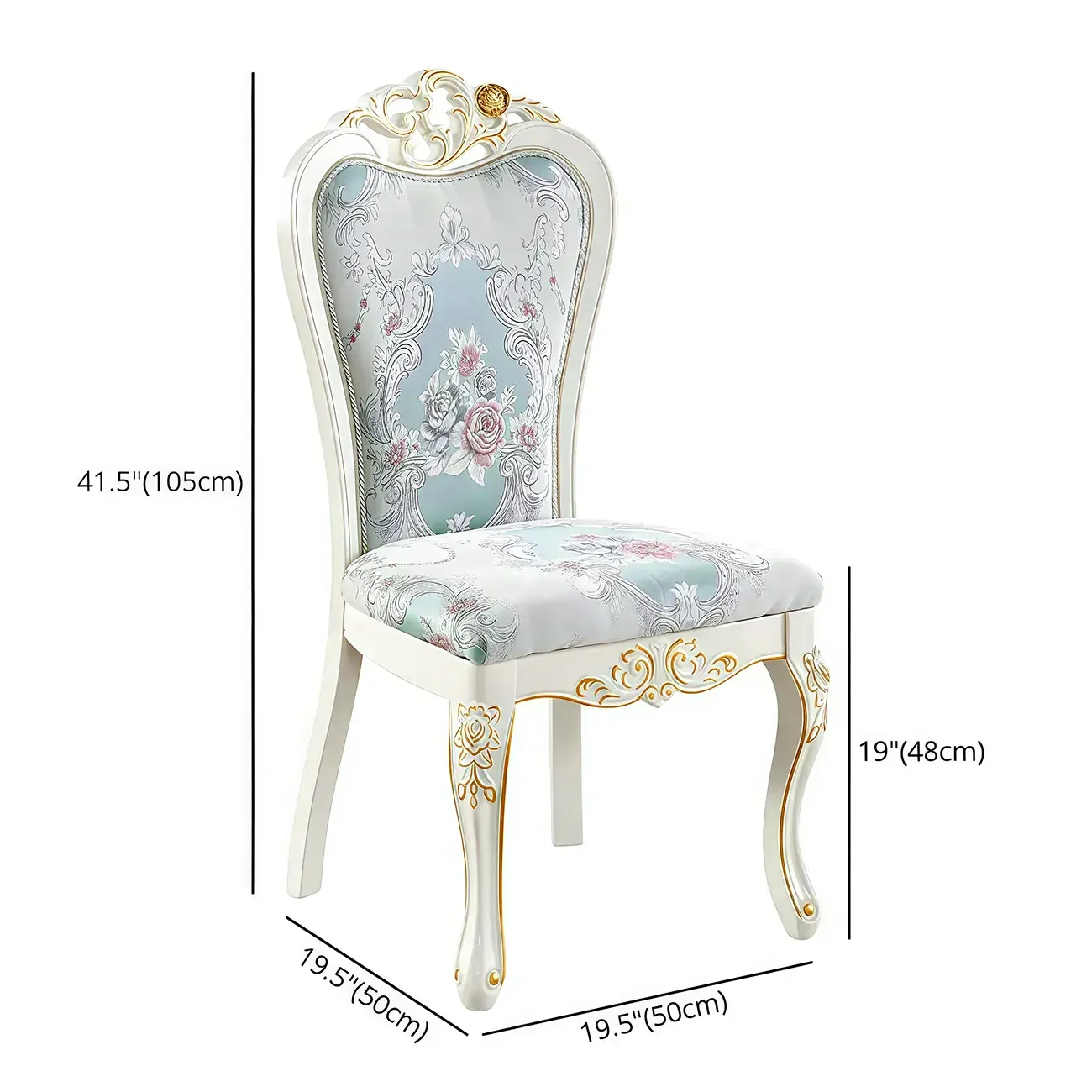 White Wood Victorian Upholstered Dining Chair Image - 11