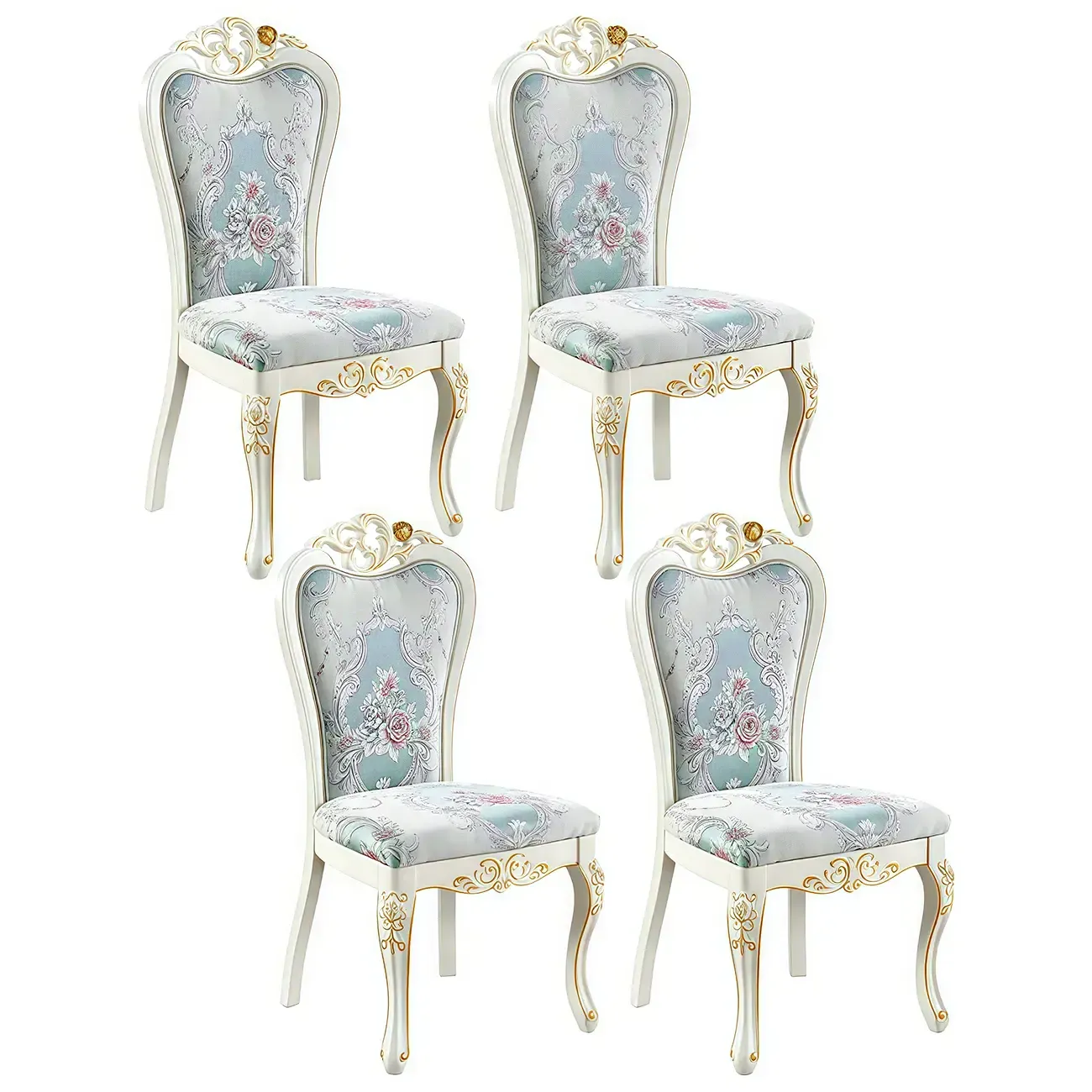 White Wood Victorian Upholstered Dining Chair Image - 12
