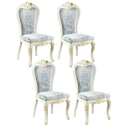 White Wood Victorian Upholstered Dining Chair Image - 12