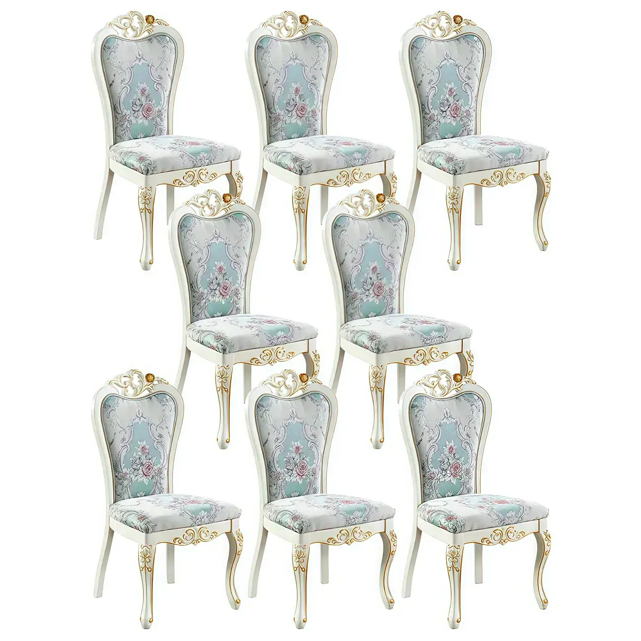 White Wood Victorian Upholstered Dining Chair Image - 45