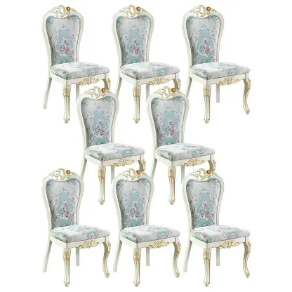White Wood Victorian Upholstered Dining Chair Image - 45