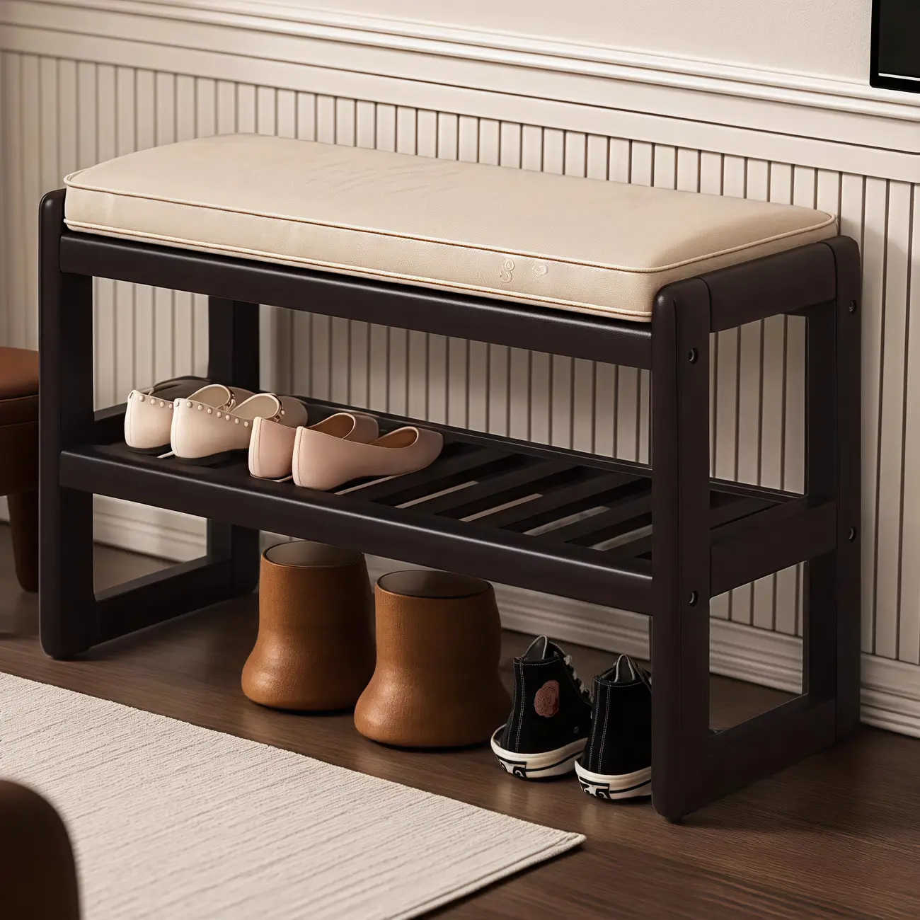 Modern Upholstered Wooden Entryway Bench with Storage Image - 1 | homeyfad
