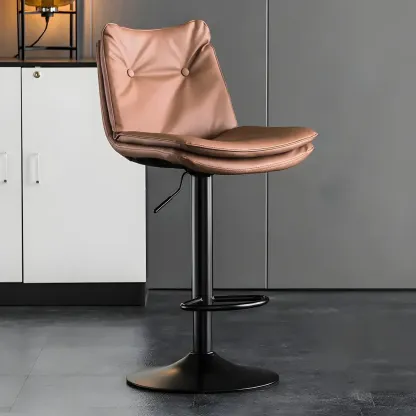 Modern Adjustable Leather Swivel Bar Stools Set of 2 Image - 13